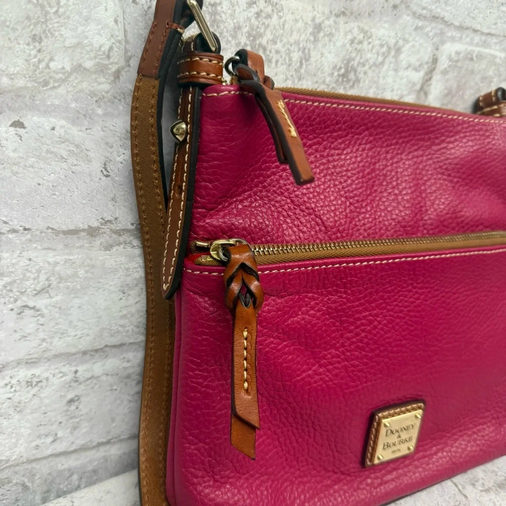 Dooney & Bourke Pebbled Leather Crossbody - Fuchsia with Tan Trim